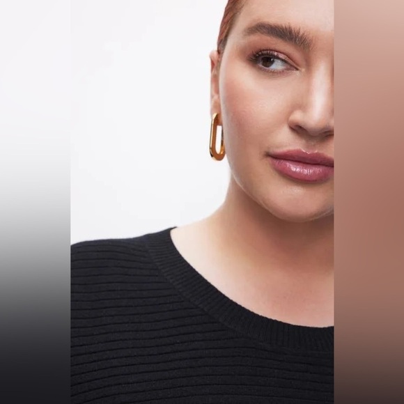 NWT Good American Knit Ribbed Crewneck Sweater Black Sz 0 / XS Oversized - Picture 3 of 11